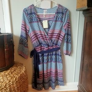 Long sleeve geometric print dress